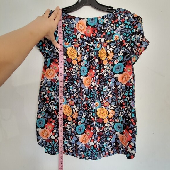 Loft Petites Multicolor Floral Print Cap Short Sleeve Blouse Top Sz Small Petite - Picture 7 of 12